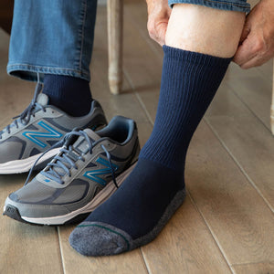 Navy Loose Fit Stays Up Cotton Casual Crew Socks