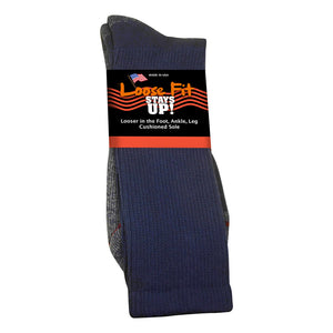 Loose Fit Stays Up Cotton Casual Crew Socks - Navy