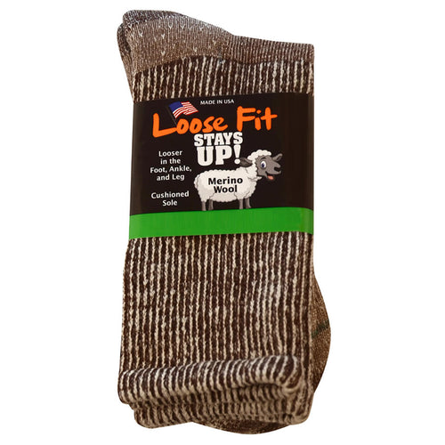 Loose Fit Stays Up Marled Merino Wool Socks - Brown