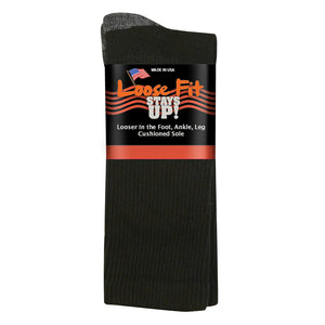 Loose Fit Stays Up Solid Merino Wool Socks - Black