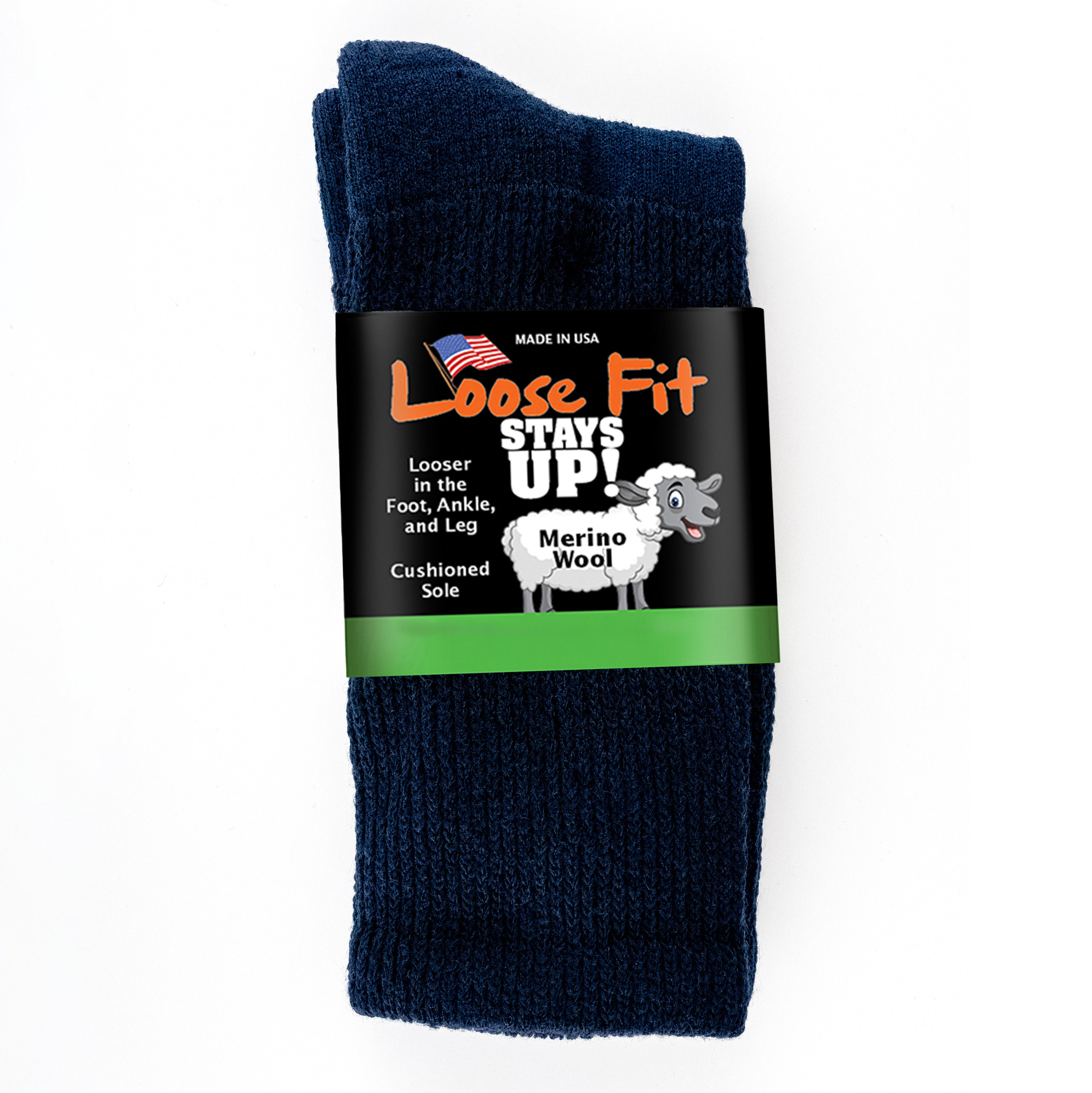 Loose Fit Stays Up Solid Merino Wool Socks – Extra Wide Sock Company