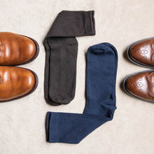 Load image into Gallery viewer, Brown and Navy Easy Fit Over the Calf Dress Socks
