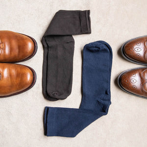 Brown and Navy Easy Fit Over the Calf Dress Socks