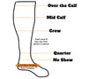 Loose Fit Stays Up Over the Calf Socks - Fitting Chart