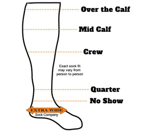 Loose Fit Stays Up Over the Calf Socks - Fitting Chart