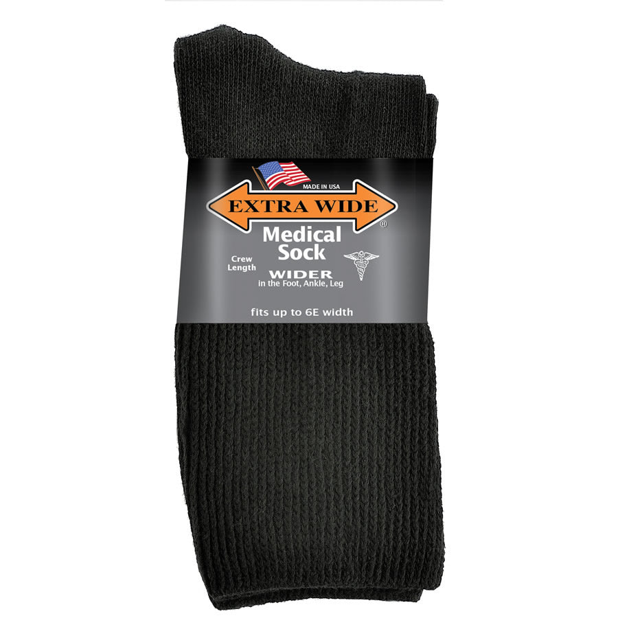 Extra Wide Medical Crew Socks - Black