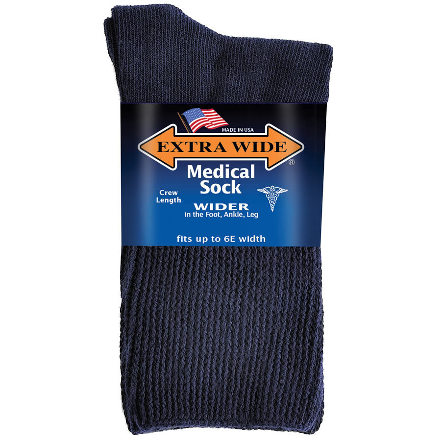 Extra Wide Medical Crew Socks - Navy