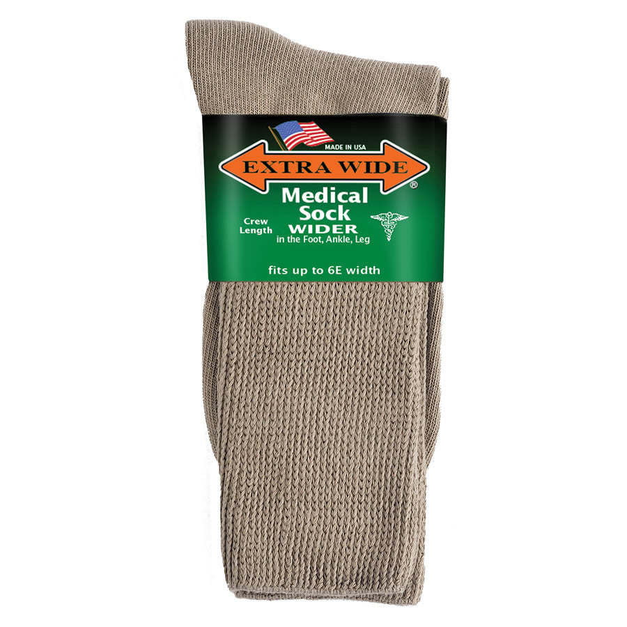 Extra Wide Medical Crew Socks - Tan