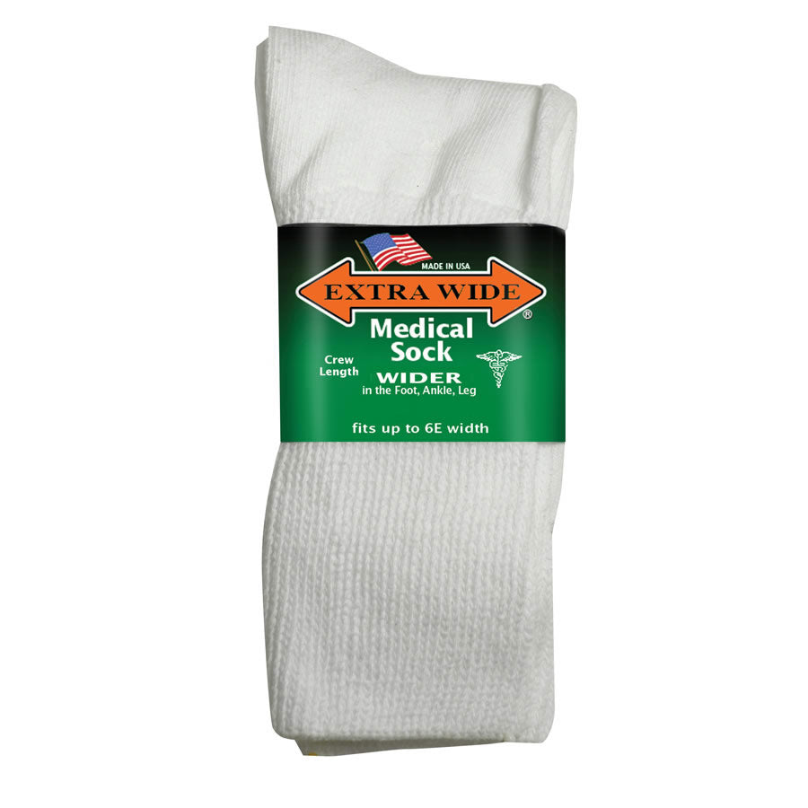 Extra Wide Medical Crew Socks - White