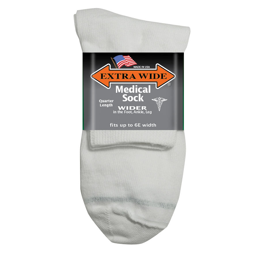 Extra Wide Medical Quarter Socks - White