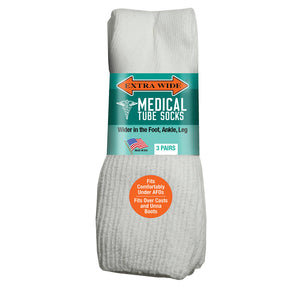 Extra Wide Medical Tube Socks - White