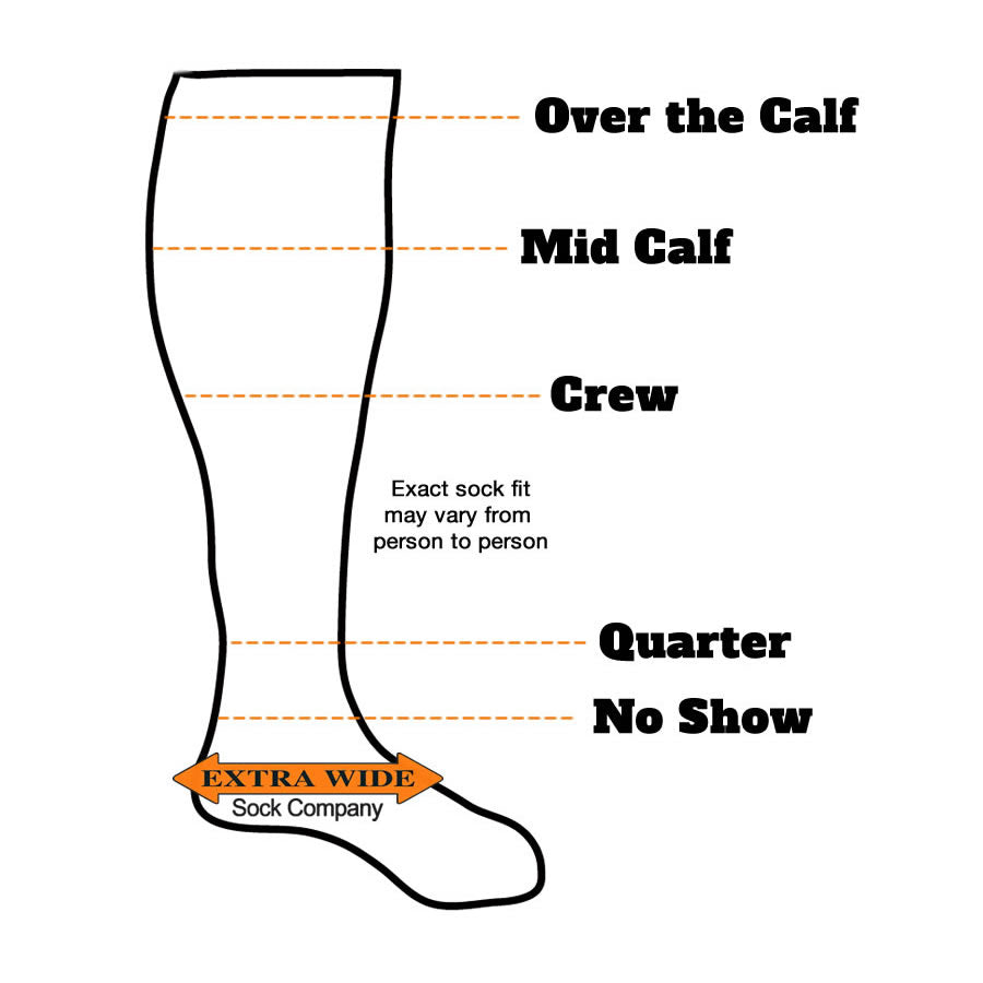 Loose Fit Stays Up Marled Merino Wool Socks - Fitting Chart