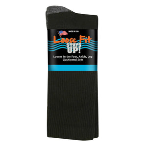Loose Fit Stays Up Cotton Casual Crew Socks - Black