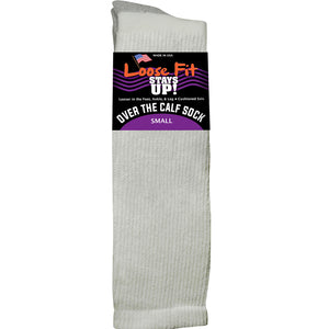 Loose Fit Stays Up Over the Calf Socks - White