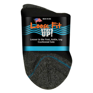 Loose Fit Stays Up! Black Crew Socks to 5E - Single Pair