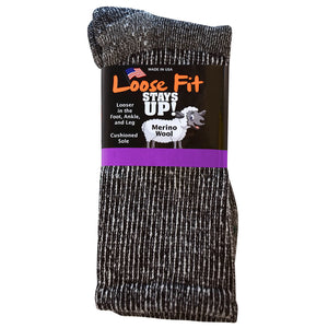 Loose Fit Stays Up Marled Merino Wool Socks - Black