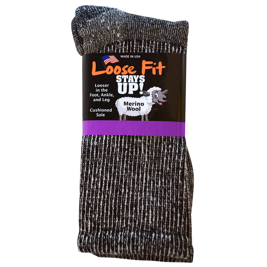 Loose Fit Stays Up Marled Merino Wool Socks – Extra Wide Sock Company