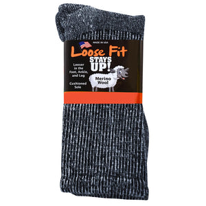 Loose Fit Stays Up Marled Merino Wool Socks - Navy