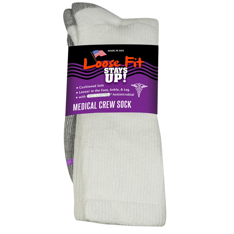 Loose Fit Stays Up Medical Socks - White